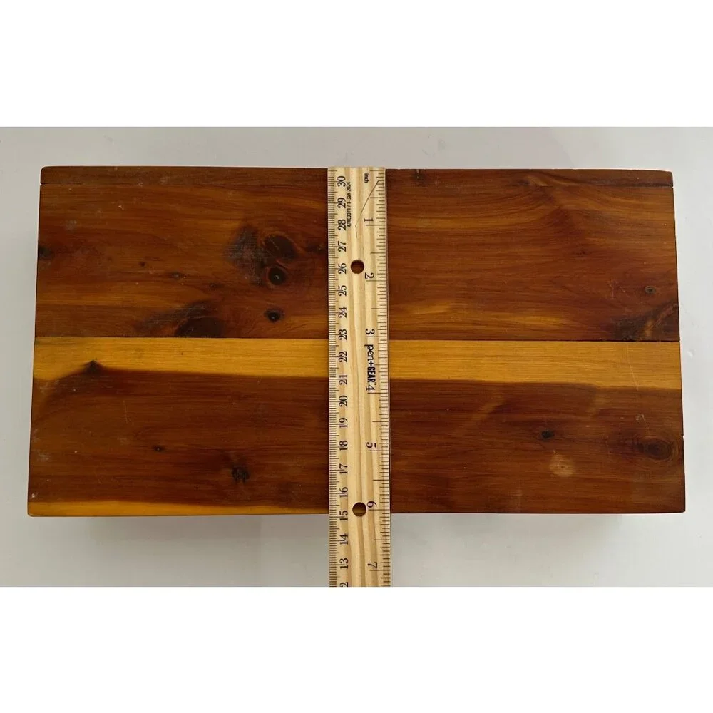 Vintage Wooden Cedar Jewelry Trinket Storage Box Metal Hinges & Feet 11.25"x3" - Picture 9 of 9